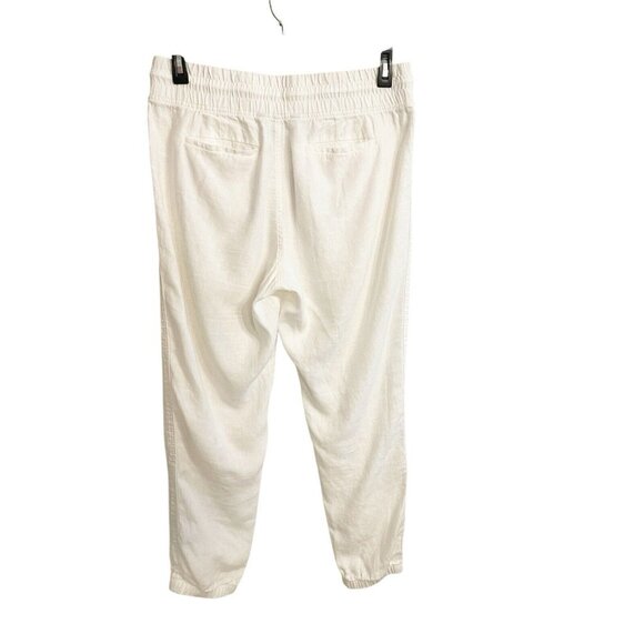 Athleta Cabo White Linen Cropped Jogger Pants Size 12 Pull On Drawstring Waist - Picture 3 of 8